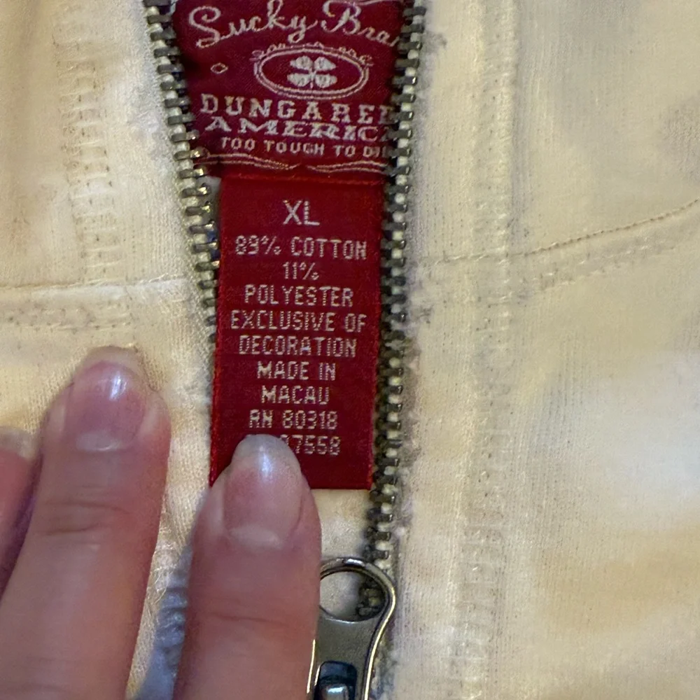 Vintage Lucky Brand Cream Zip-Up Embroidered Dragon Sweatshirt - Picture 4 of 5